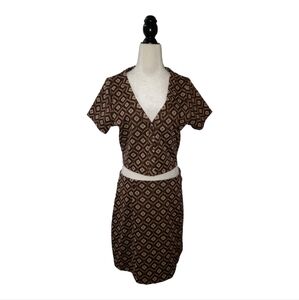 New ACW Top Women's Large Crop Button Up Abstract Print & Skirt ZIP Brown Beige